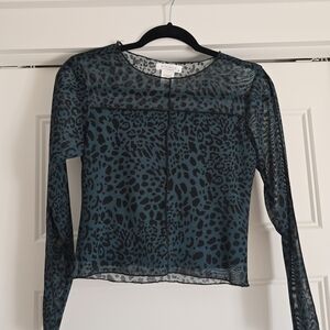 Teal and Black Leopard Print Blouse